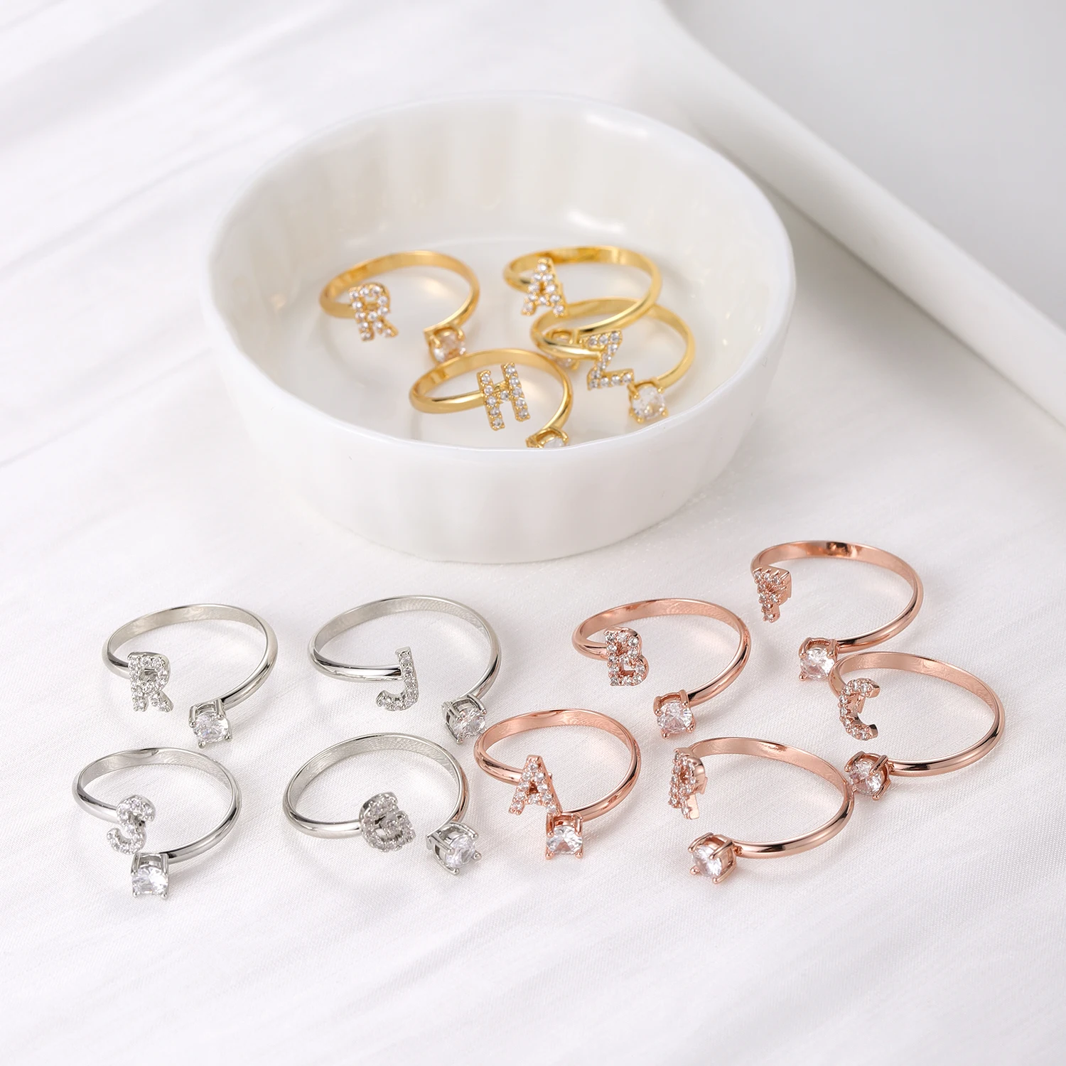 

A-Z Initials Letter Opening Rings For Women Alphabet Creative Finger Ring Trendy Friendship Adjustable Jewelry Birthday Gift