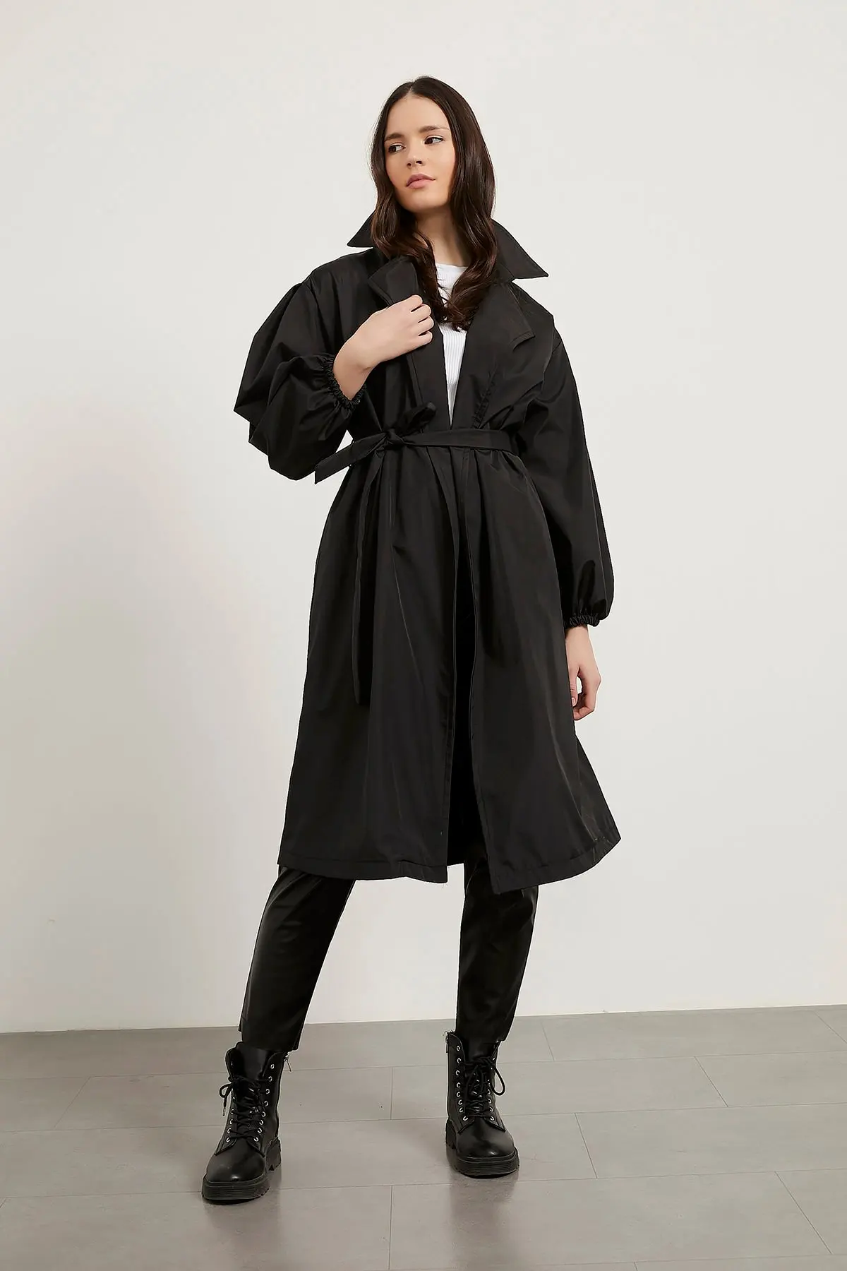 

Women's Clothing Balloon Sleeve Oversize Trench Coat 83547