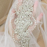 luxury handmade bridal crystal rhinestone crystal pearl beaded wedding gown applique crystal applique haute couture fabrics