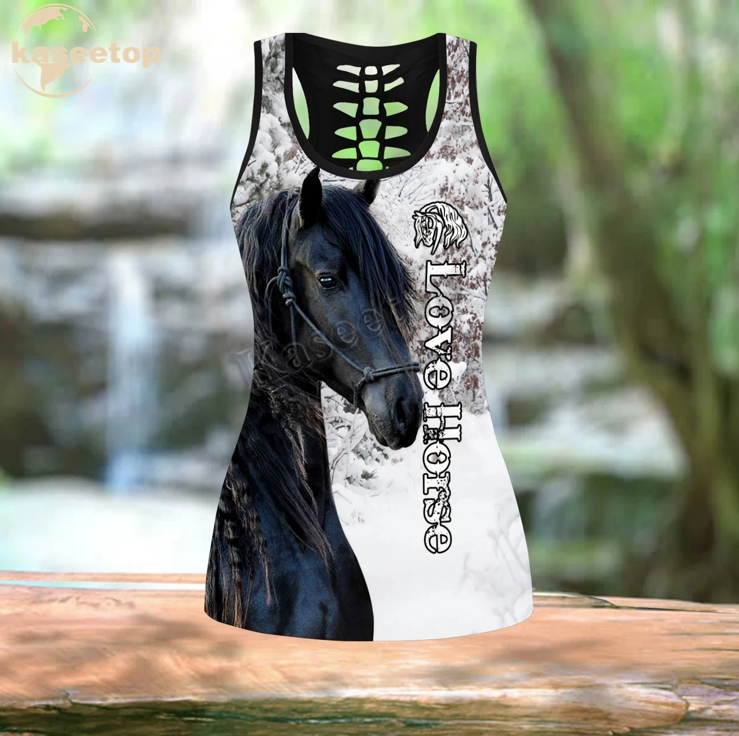 Модный женский комплект для йоги Friesian Horse из двух предметов с 3D рисунком жилет