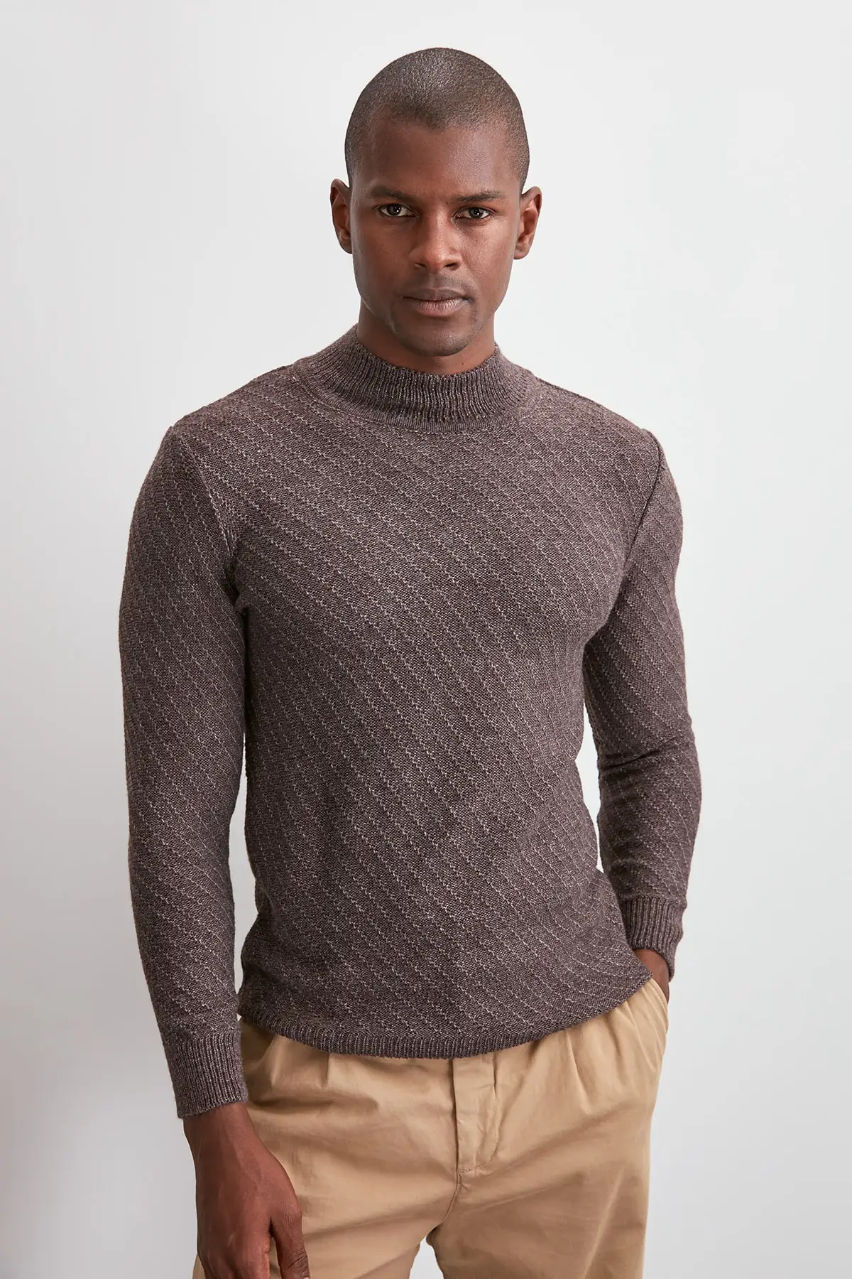 Трендовая Мужская водолазка текстурированная трикотажная одежда свитер TMNAW20VK0001|