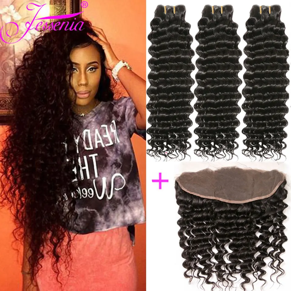 Бразильские пряди волос с глубокой волной фронтальной кудрявой естественного