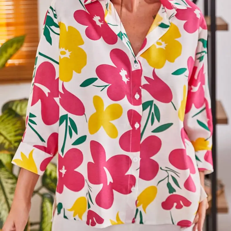 2022 Women Fuchsia Color Pattern Temporary Shed Shirt Armonika Turkish Clothing Fashion Best Seller Shirts-ARM-21Y001073 | Женская