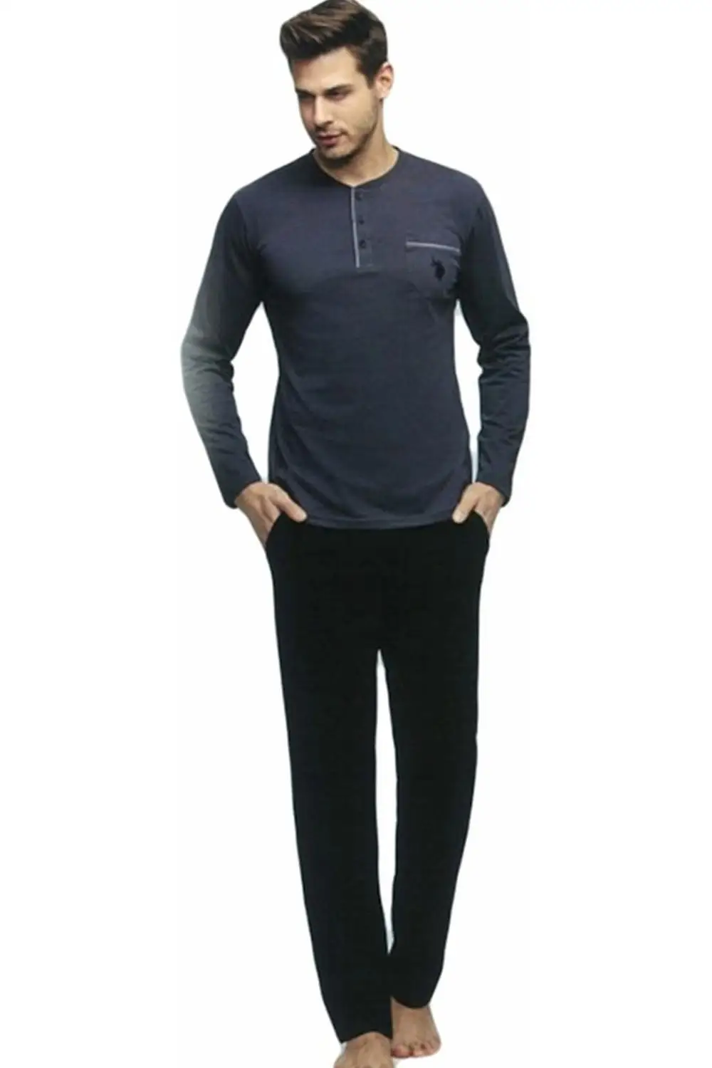 Men's Pajamas Set Long Sleeve Zero Collar Buttoned Cotton Home Comfortable Night Wearable Warm Cold Wear Sizes S M L XL