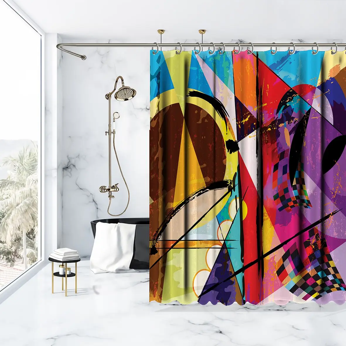 Занавеска для душа абстрактная работа с красными штрихами брызгами и