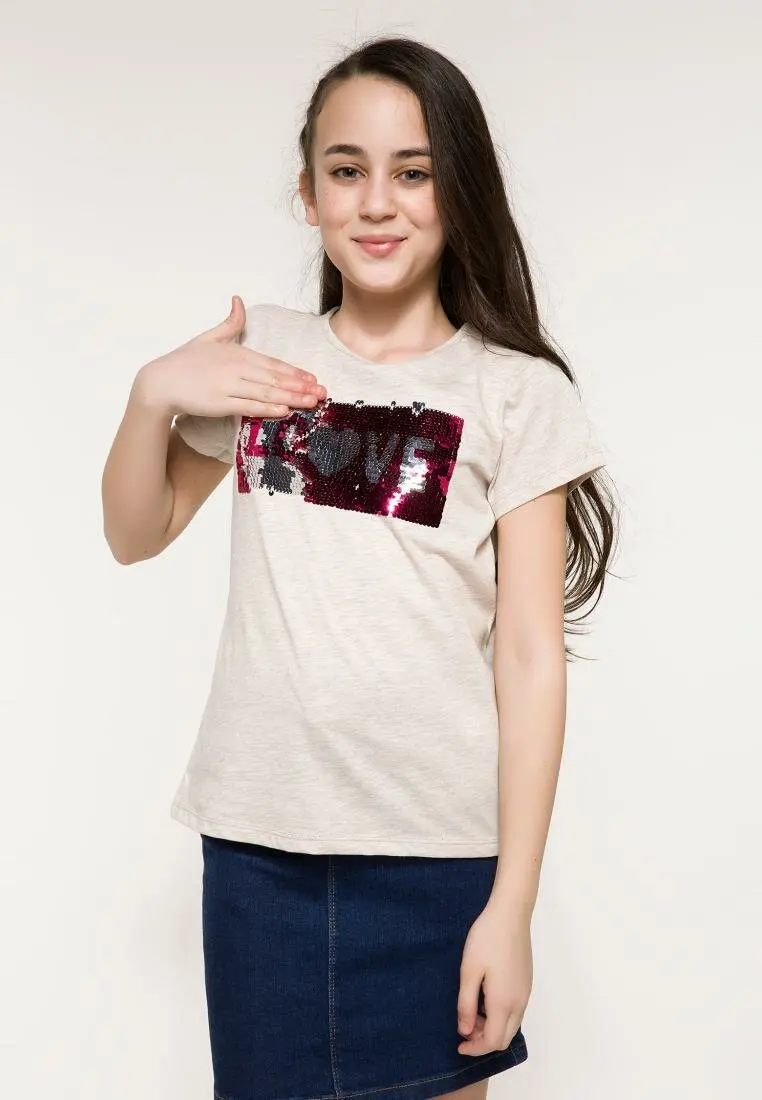 DeFacto креативные футболки с пайетками для девочек детские белые топы тройники