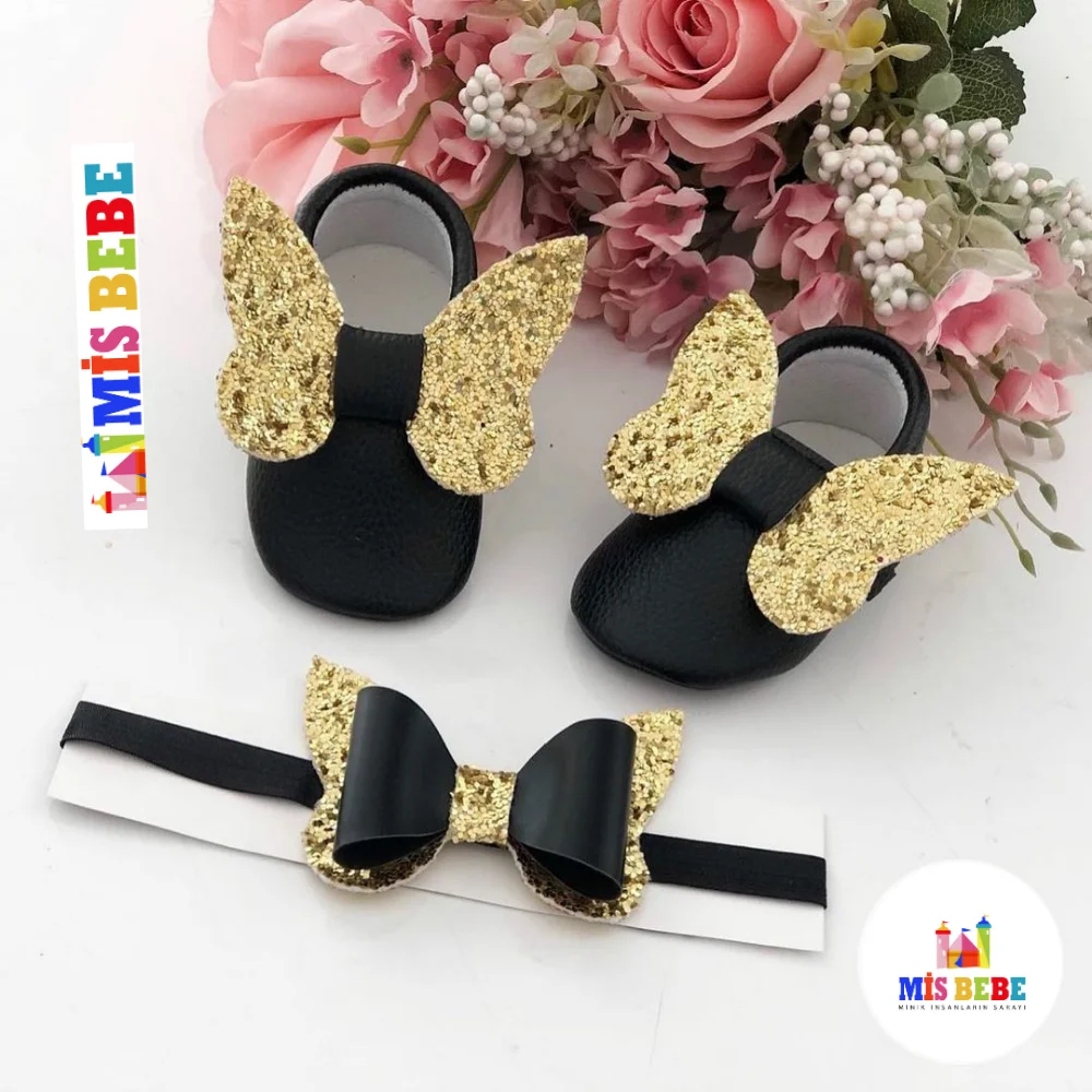

Personalized Baby Girl Queen Shoes and Headband with Silvery Butterfly Fashion Quality Cotton Soft Crib Shoes