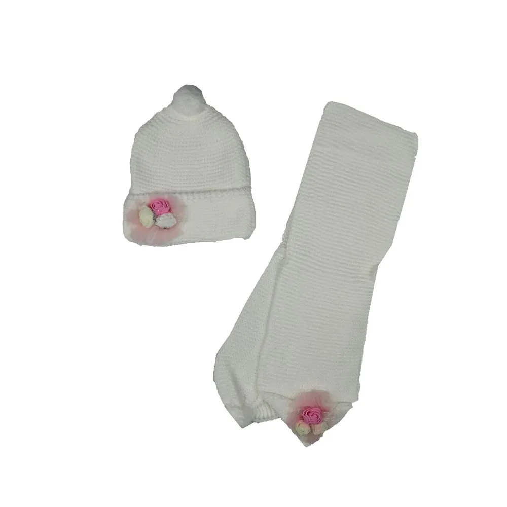 

Baby Toddler Infant Kids Winter 2 Pcs Knitted Scarf Beanie Set with Rose Decorative Warm Skullies Cap & Scarf Set 2 Colors