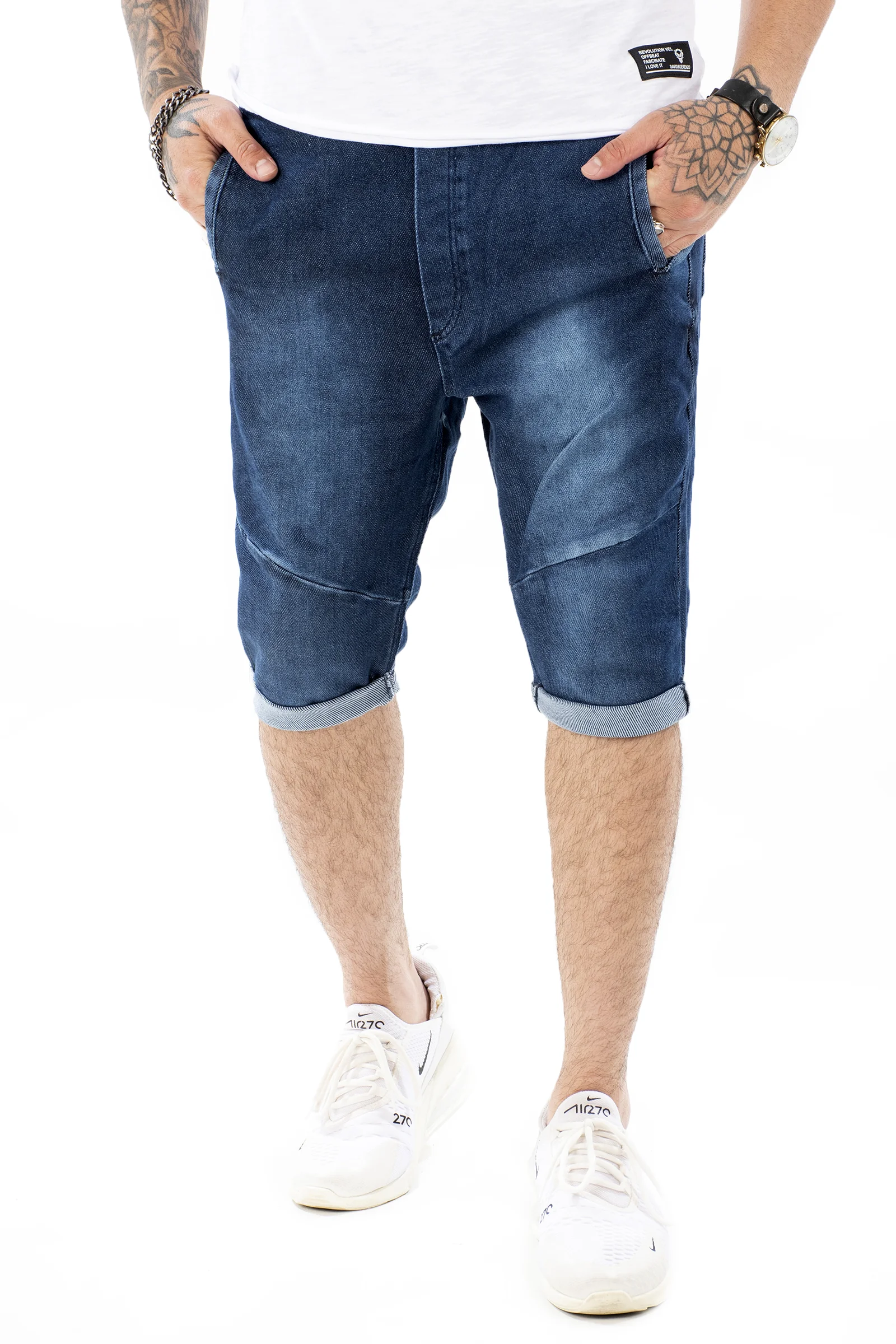 

DeepSEA Male Beli Wheel Laced Jeans Capri Cotton Shorts Slim Fit Lycra High Quality Spring Summer Casual 2113107