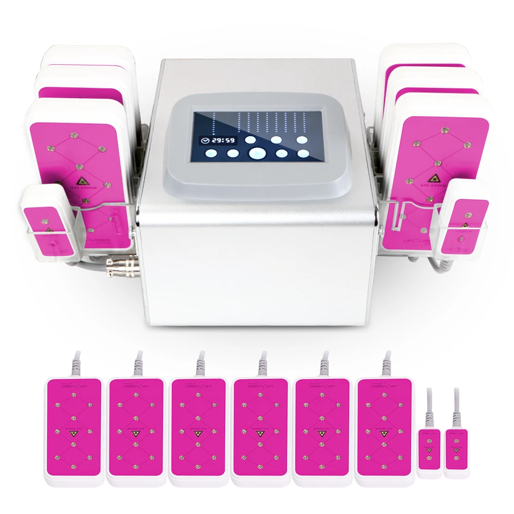 

New 6 Big Pads & 2 Small Pads 635NM & 650NM 5MW Diode LED Laser Fat Burning Cellulite Removal Body Shaping Beauty Machine