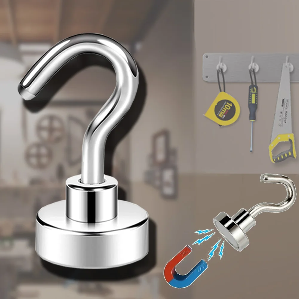 

Powerful Neodymium Magnet Hook Key Holder Magnetic Hooks Coat Wall Hanging Hanger Magnetic Base Home Storage Organization