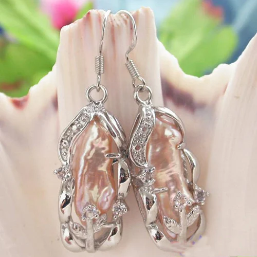 

Unique Design AA 22mm Dens Pink Biwa Real Pearls 925 Silver Dangle Earring Wedding Birthday Party Chirstmas Gift Fine Jewelry