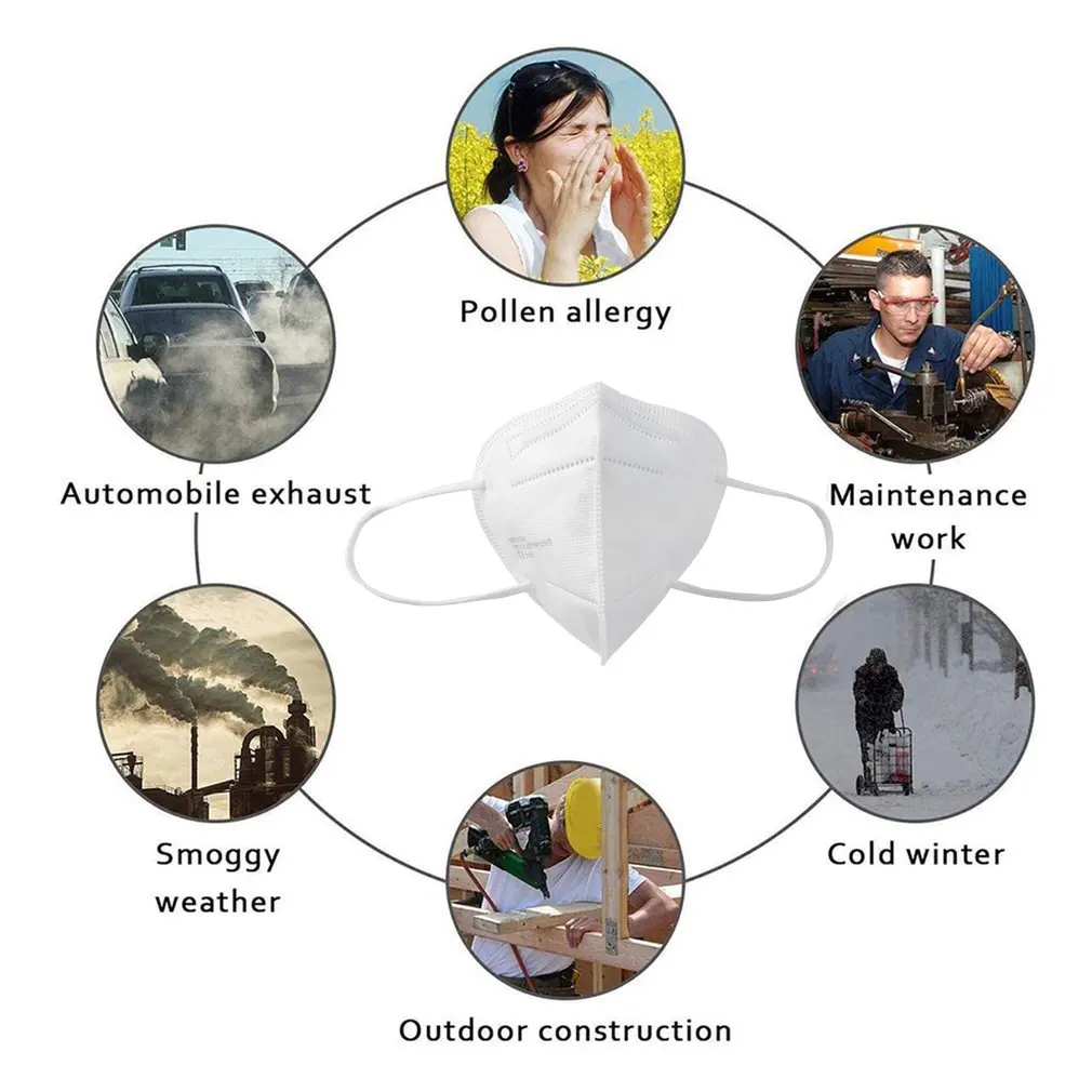 

50pcs/bag FFP2 CE Certification Masks Disposable 5-layer Protective Masks Dustproof Anti-haze Non-woven Fabric