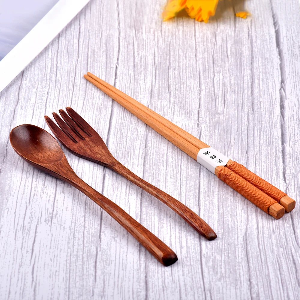Ложка и вилка из натурального дерева рисовые супы столовые приборы ручной работы