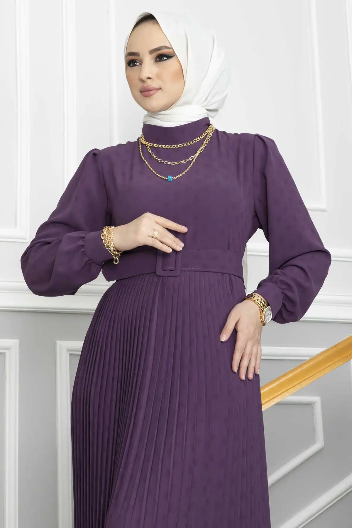 Women's Clothing Pleated Hijab Dress Ramadan Summer Puff Sleeve Muslim Long Elegant Modest Moroccan Party İslamic Turkey Dubai