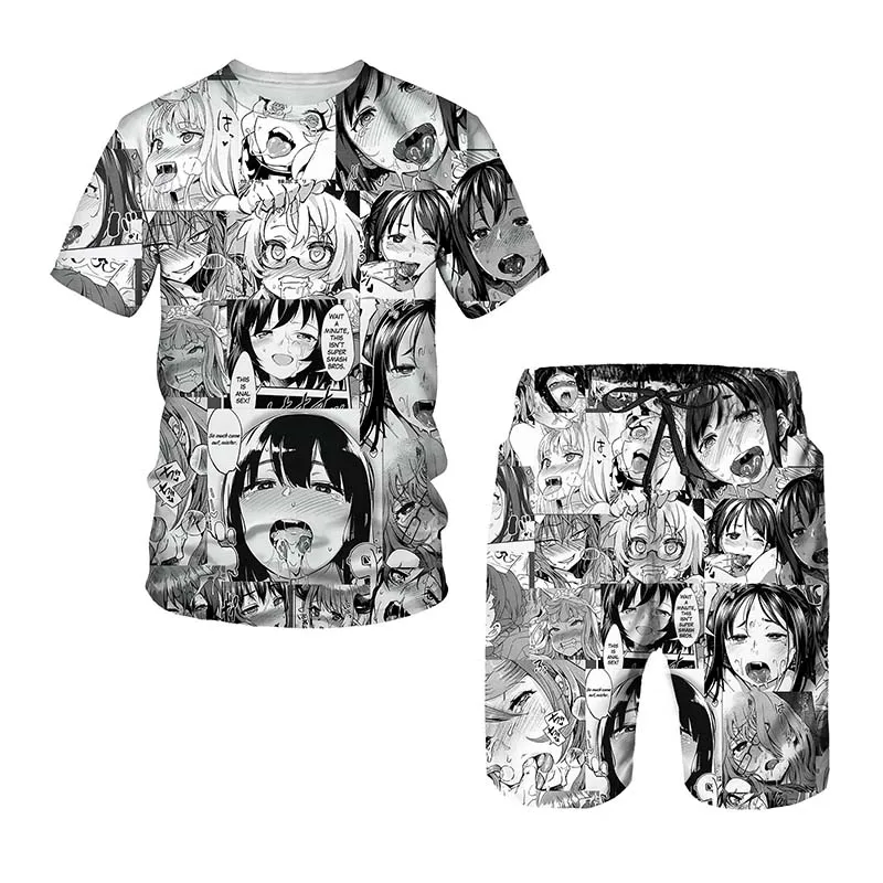 

Summer Simple Personality 3D Anime Girl Printed Short-sleeved T-shirt and Pants Two-piece Suit