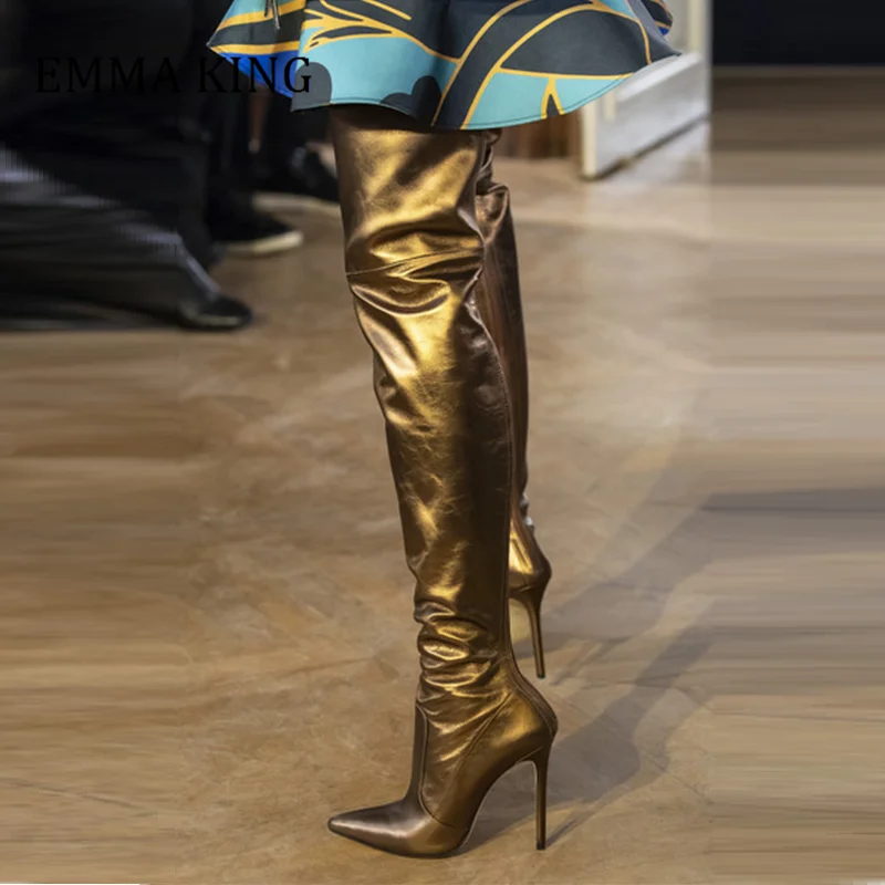 Осенне-зимние женские сапоги выше колена Пикантные эластичные кожаные до бедра