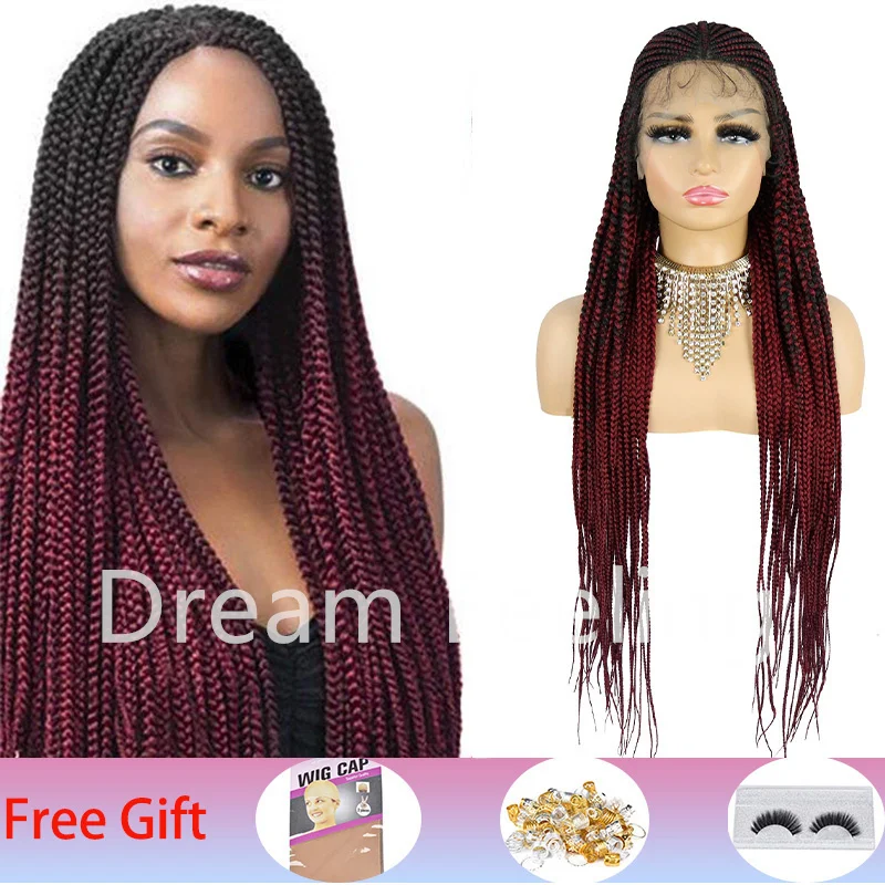 36 Inches Black Blone  Box Braided Wigs Synthetic Lace Front Hair Nature Looking With Baby Hair