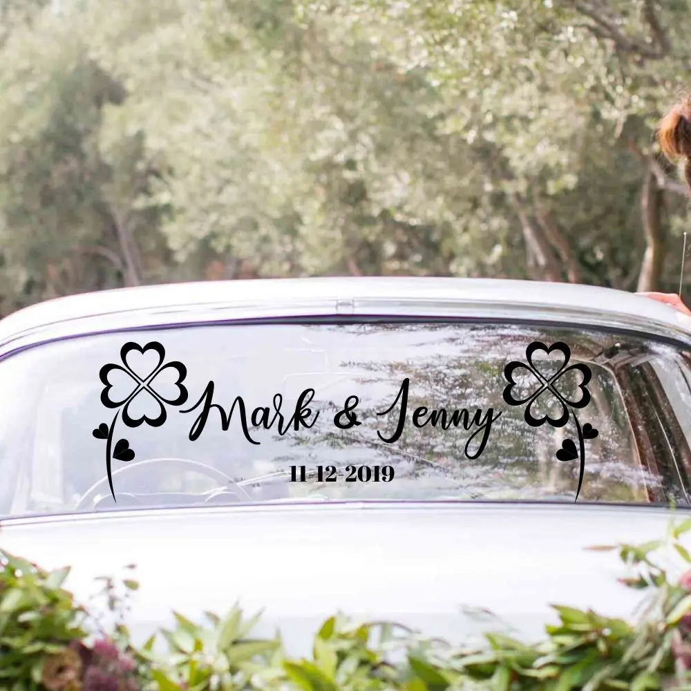 

Flower Design Customizable Name Car Glass Sticker Wedding Decoration Removable Sticker A006810