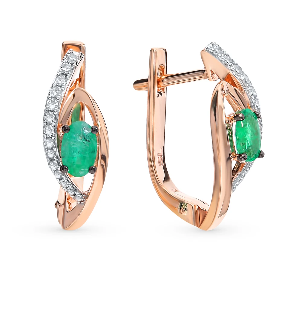 Золотые серьги с изумрудами и бриллиантами SUNLIGHT проба 585 |