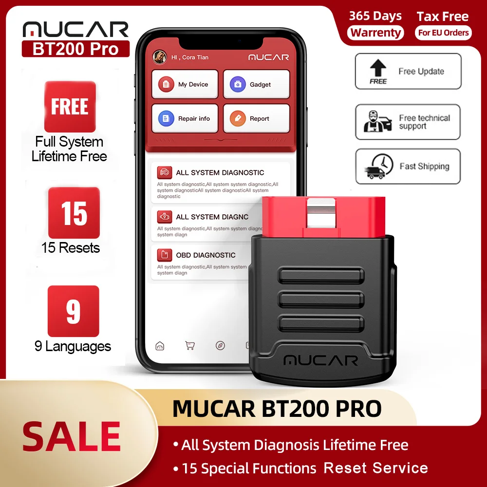 

Mucar BT200 Pro Full System Auto OBD2 Scanner 15 Reset Service Lifetime Free Updater Diagnostic Tools obd сканер для автомобиля