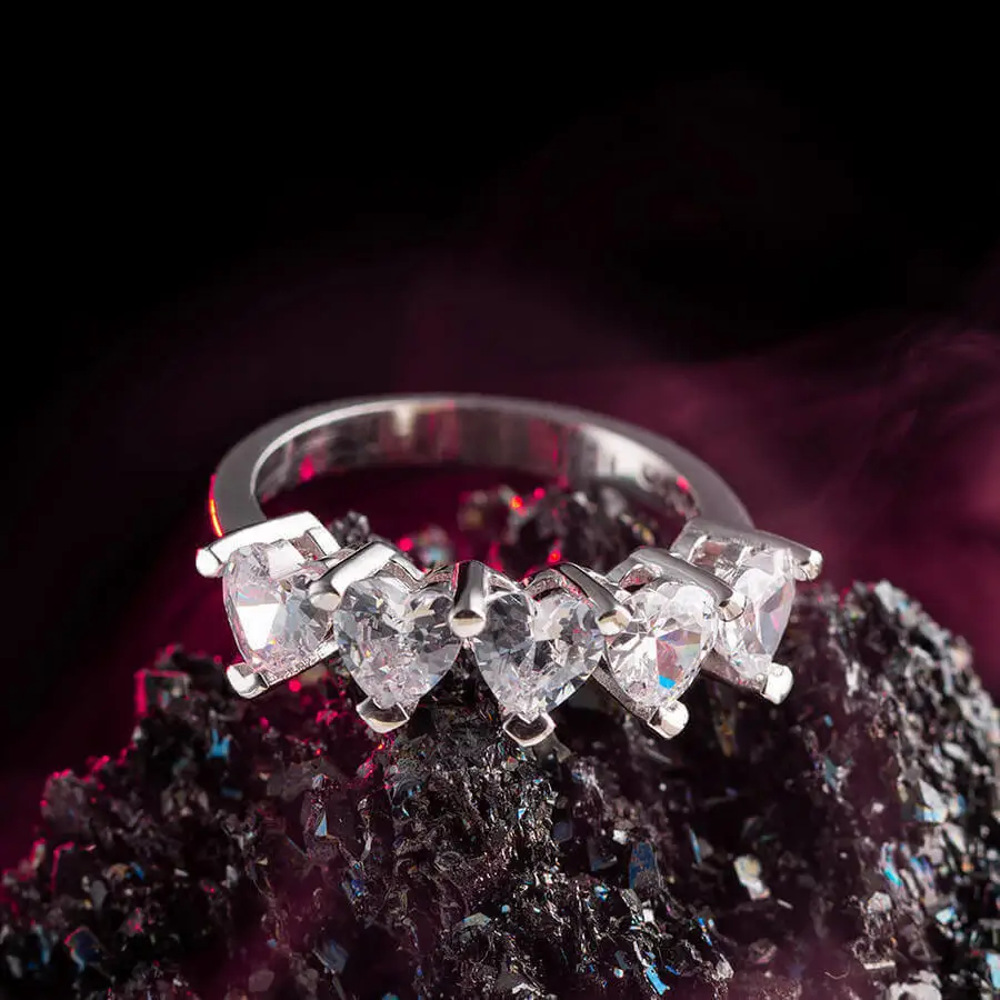 

Women Zircon Gemstone Ring Silver Heart Cut Five Stone Ring 925 Sterling Silver Wedding Engagement Women Accessories