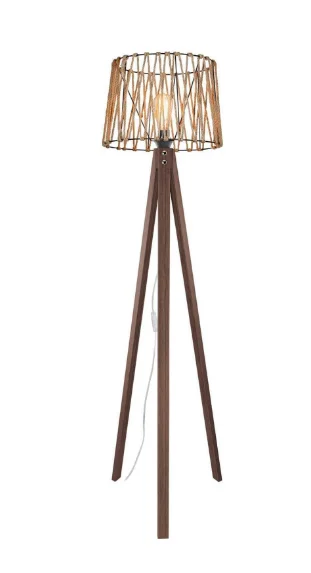 

3-Legged Floor Lamp with Rope Head Conical Lampshade Wooden Lamp