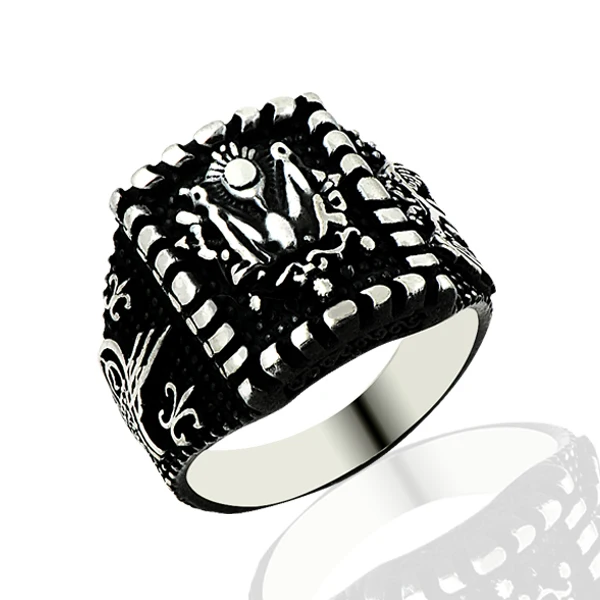 925 Silver Ottoman Flag Printed English Men Ring