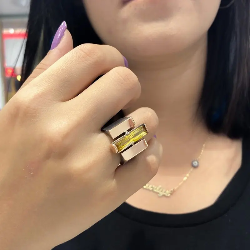 Ручная работа желтый топаз багет подлинный 925 пробы Серебряное кольцо|Кольца| |