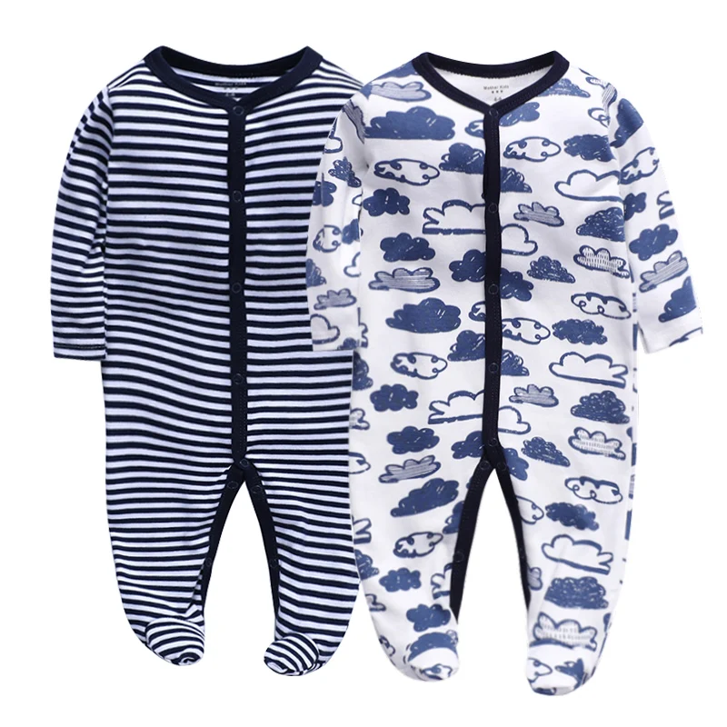 Newborn Baby Boys Girls Sleepers Pajamas Babies Jumpsuits 2 PCS/lot Infant Long Sleeve 0 3 6 9 12 Months Clothes Wholesale | Мать и