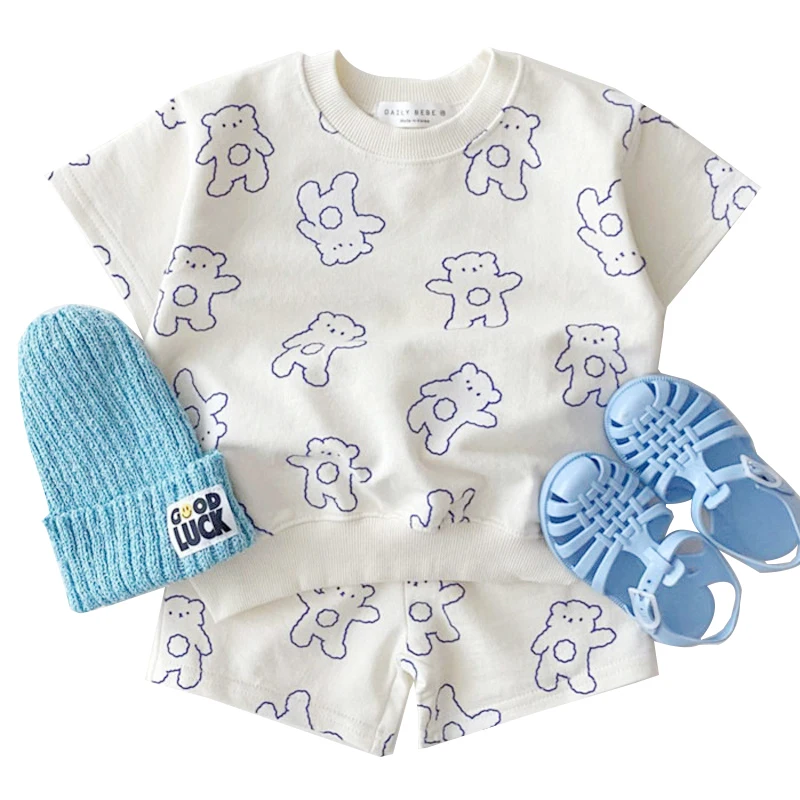 

Infant Boys Girls Clothes Set Toddler Girl Short Sleeve + Pants 2PCS Suit Summer Pullover Cute Cartoon Printed Clothing