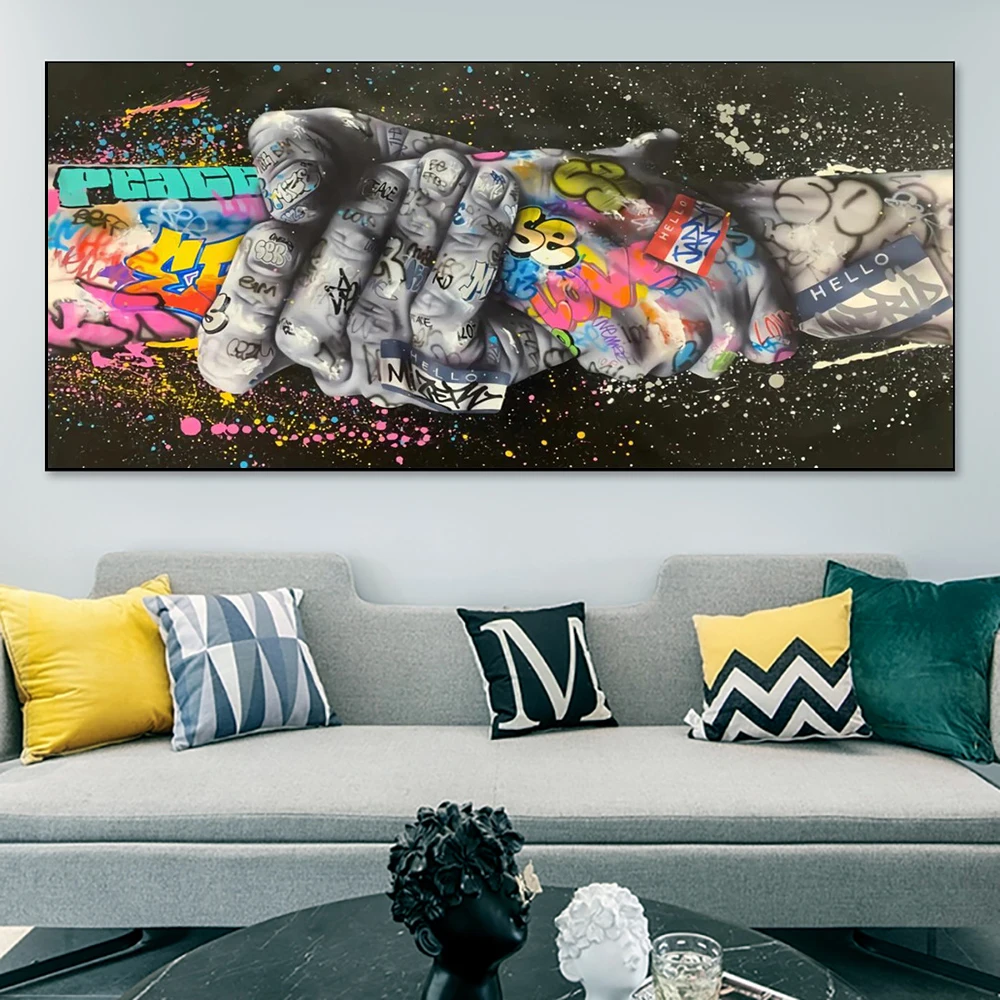 

Graffiti Pop Art Handshake Gesture Canvas Painting Posters and Prints Street Wall Art Picture for Living Room Cuadros Home Decor