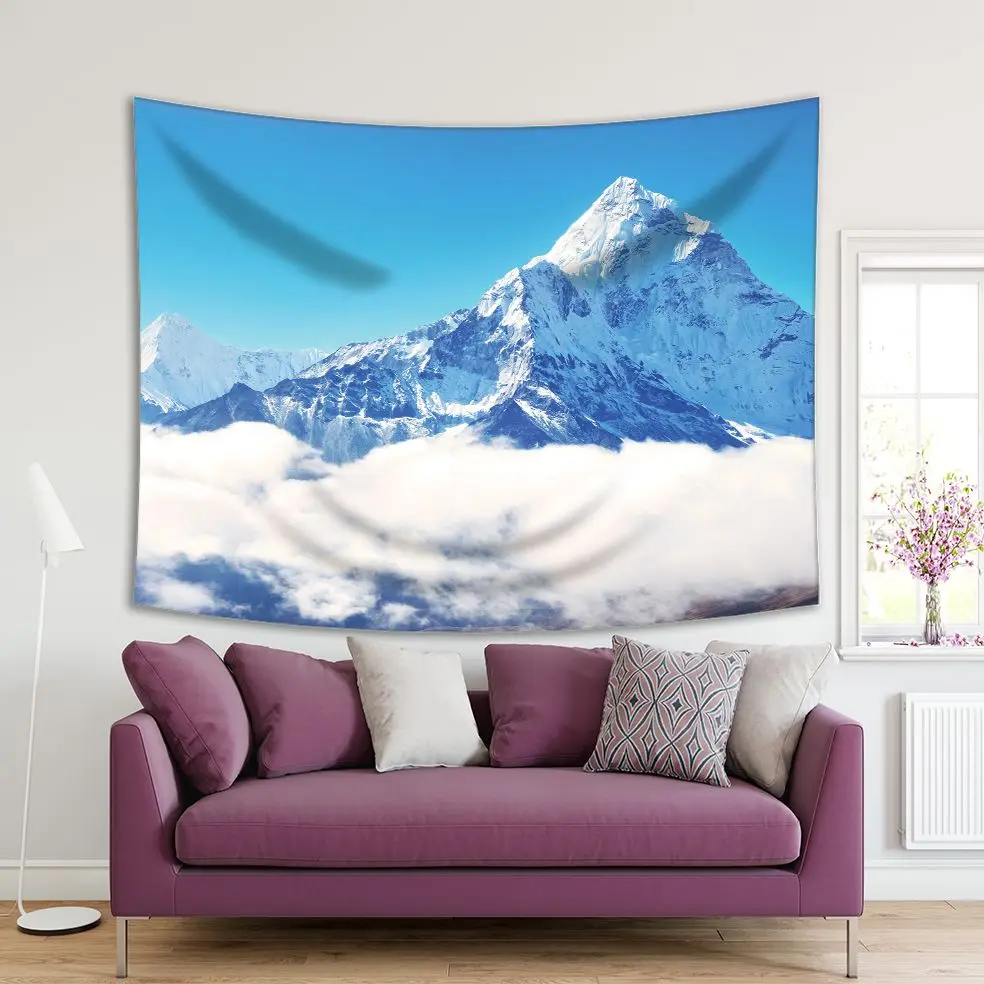 

Tapestry Mountain Peak Everest Highest in Mount the World National Park Nepal Snows Sky Clouds View White Blue