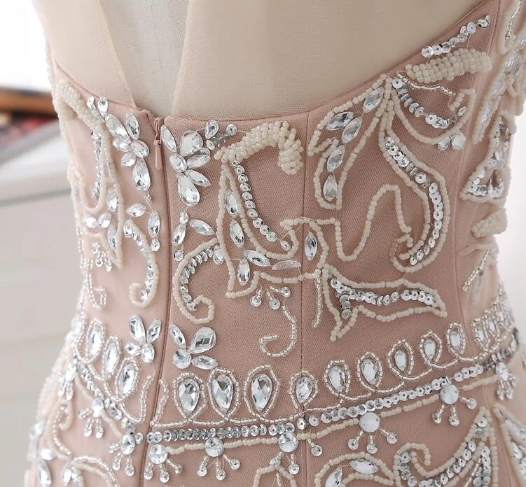 

Erosebridal Luxury Evening Dress Long 2021 Pink Mermaid Evening Gown Party Sheer Neck Long Froaml Women Dress with Train Zipper