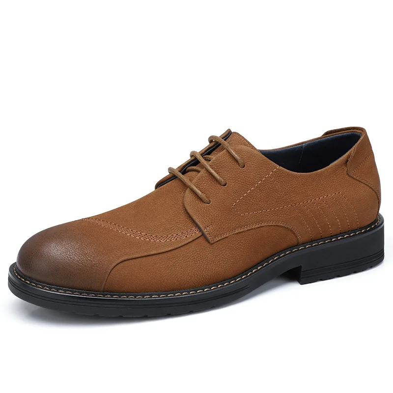 A832292080Brown CAMEL/Мужская обувь; удобная повседневная обувь; Мужская обувь из натуральной кожи в стиле ретро; модная деловая мягкая Нескользящая мужская обувь - Цвет: A832292080Brown