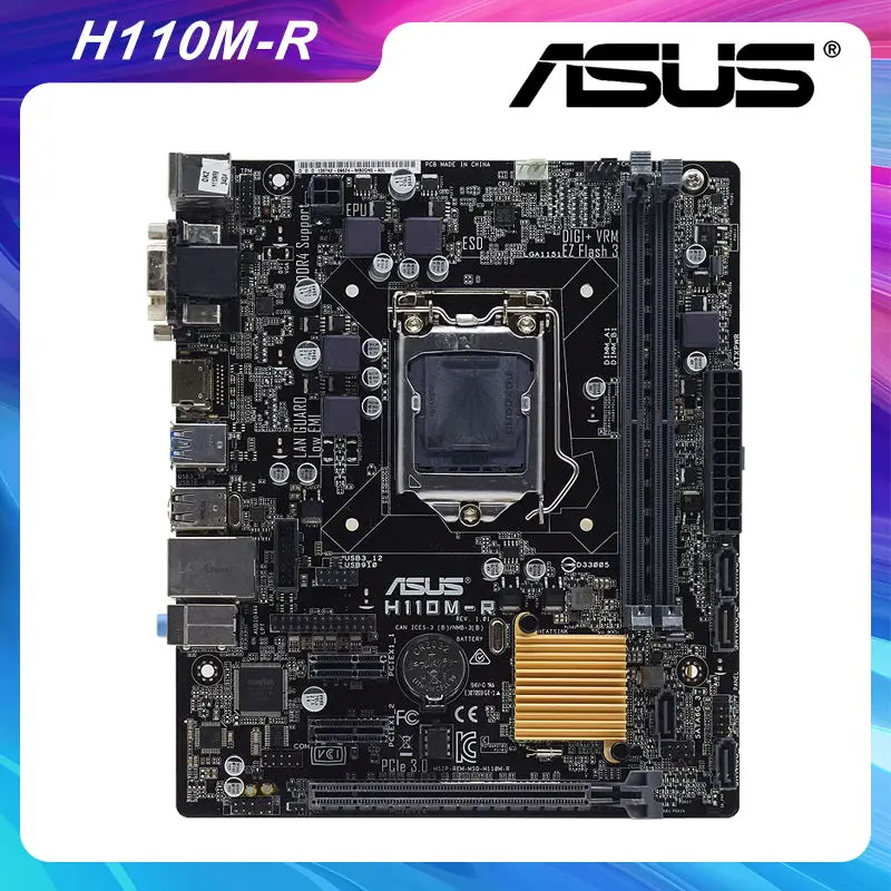 

Материнская плата ASUS H110M-R 1151, материнская плата DDR4 32 ГБ ОЗУ, поддержка процессора Core i7 7700K 6700K Intel H110, чипсет PCI-E 3,0 VGA USB3.0