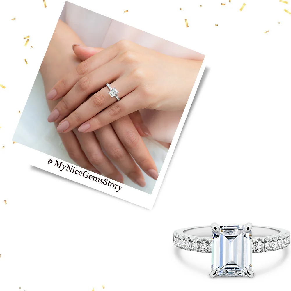 NiceGems 14K 585 Белое золото изумрудная форма бриллиант обручальное кольцо с