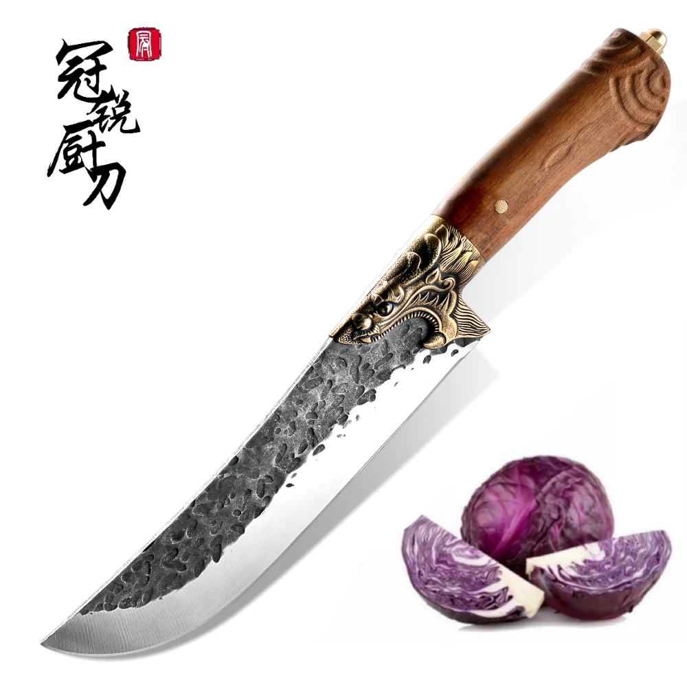 

Chinese Kitchen Knife Slaughter Butcher Chef Cooking Tool Hand Forged Hammered Blade Pchak Meat Fish Vegetables Slicing Gadgets