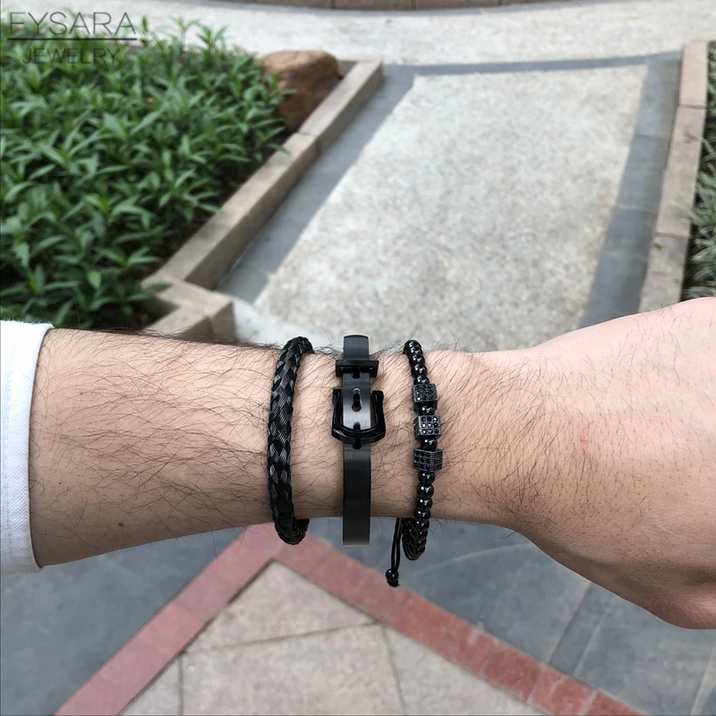 FYSARA 3pcs/Set Micro Pave CZ Round Braided Adjustable Bracelets Horseshoe Belt Buckle Bangles Pulseiras Luxury Handmade Jewelry | Украшения