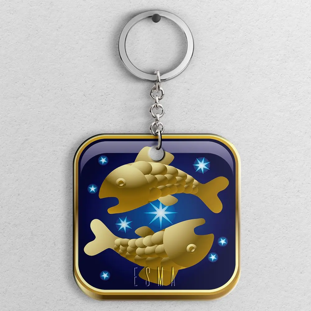 Personalized Pisces Sign Design Wood Keychain-Model 2 | Дом и сад