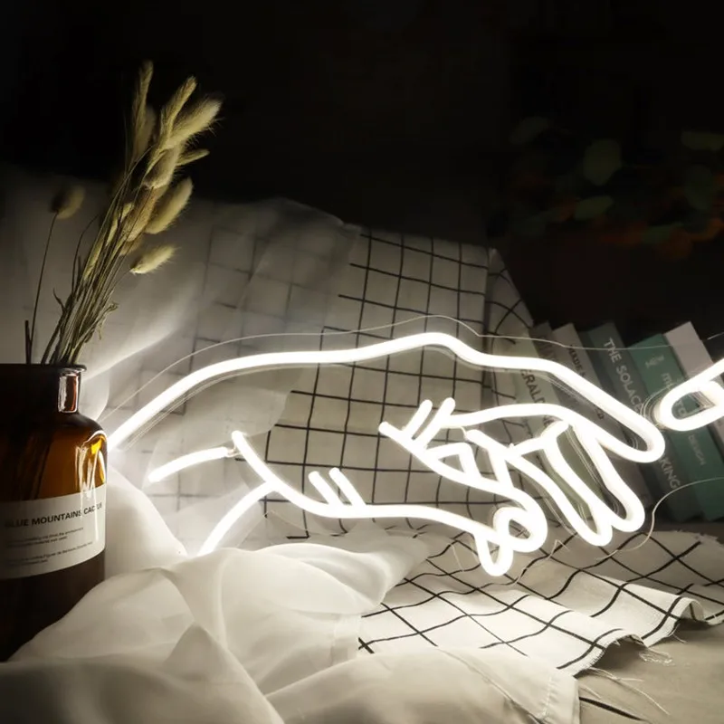 Неоновая вывеска руки Бога для спальни с неосветильник выми цветами на заказ