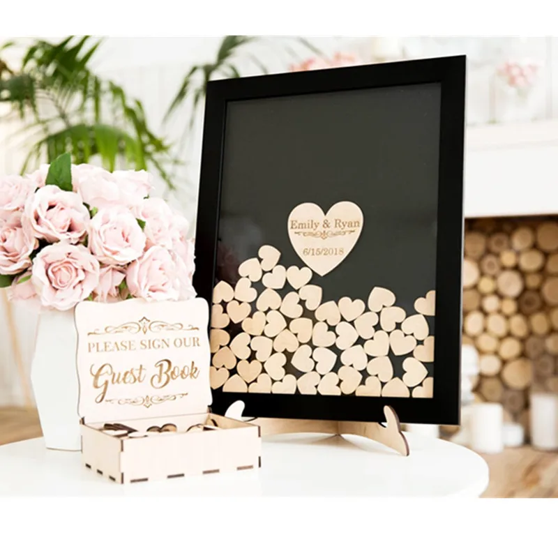 Персонализированные сердца падение Свадьба Гостевая книга пожелания коробка