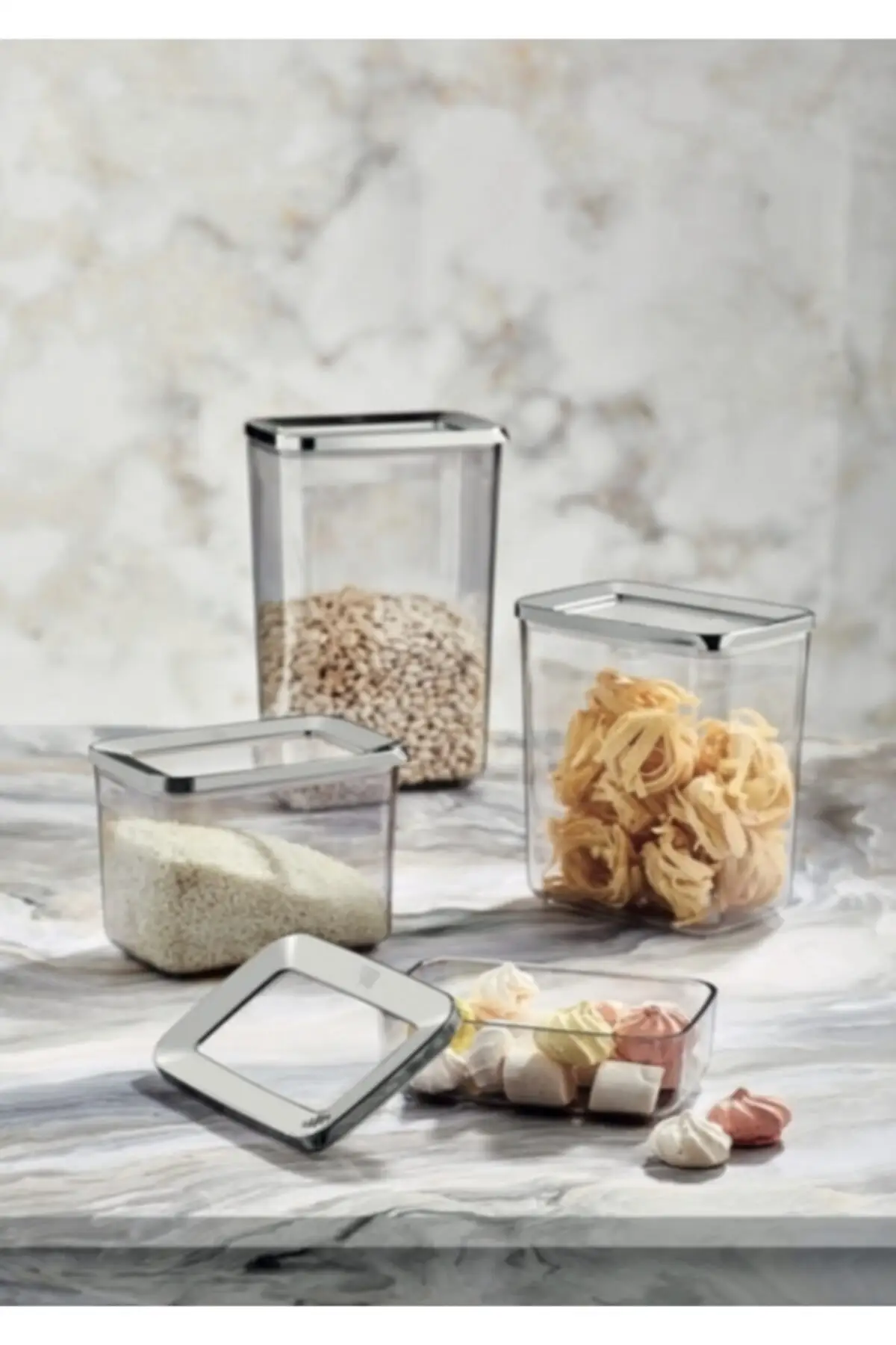 

4'l Rectangle Storage Container Set Vacuum Cover Air-Proof 4 Pcs Multi-Purpose Legumes Cookie Spice Store For Suitable