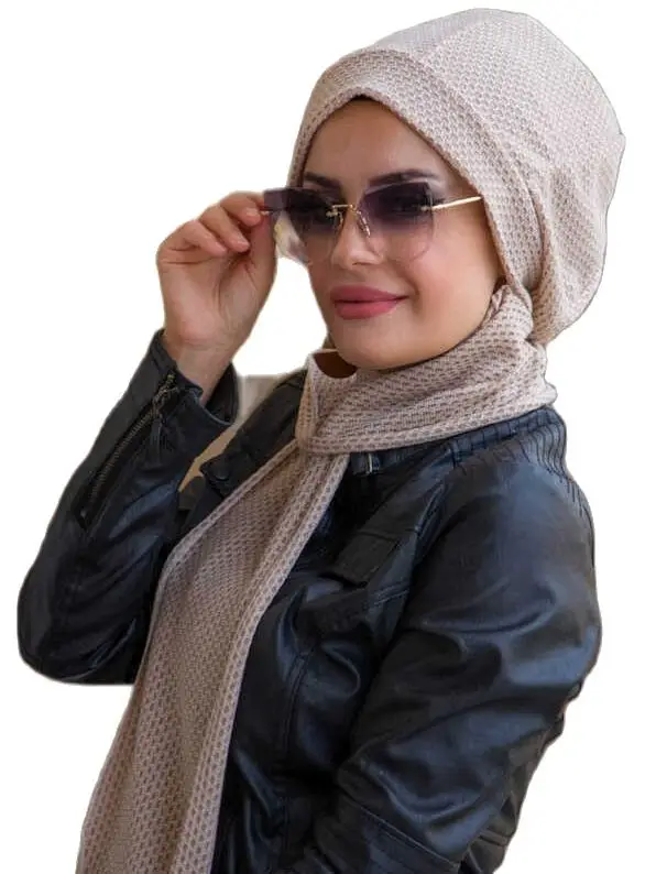 

2021 Turkey Autumn-Winter Islamic Turban Beige Tricot Muslim Headscarf Scarf Weft Beret Shawl Scarf Muslim Hijab Indıa-Arab Straight Pattern Comfortable Use Sweat Proof Luxury Fashion Elegant Design Trend