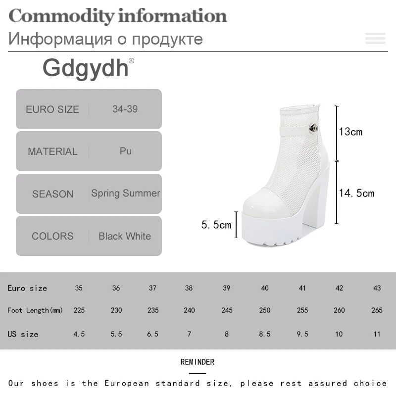 Gdgydh Summer Platform Shoes Fashion Buckle Thick Bottom Female Ankle Boots Square High Heels Mesh Fashion Street Footwear Lady