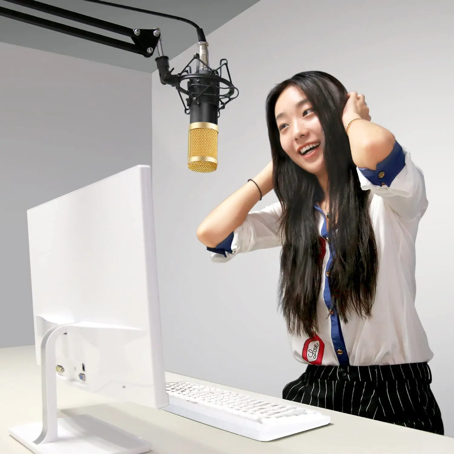 

Neewer NW-800 Condenser Microphone Kit-Mic, 48V Phantom Power Supply NW-35 Boom Scissor Arm Stand, Shock Mount and Pop Filter