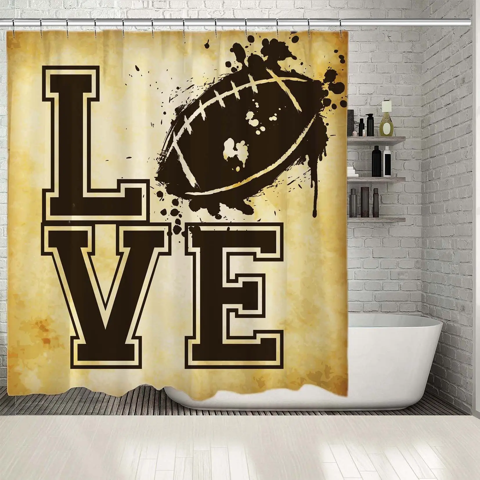 

Shower Curtain Love American Football Vintage Abstract Grunge Background Paint Splashes Printed Brown Yellow
