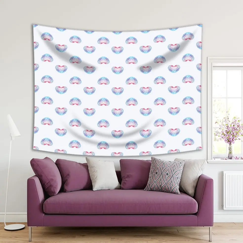 

Tapestry Heart Shaped Diamond Pattern Colorful Illustration Luxurious Life Love Engagement Theme Art Pink Blue