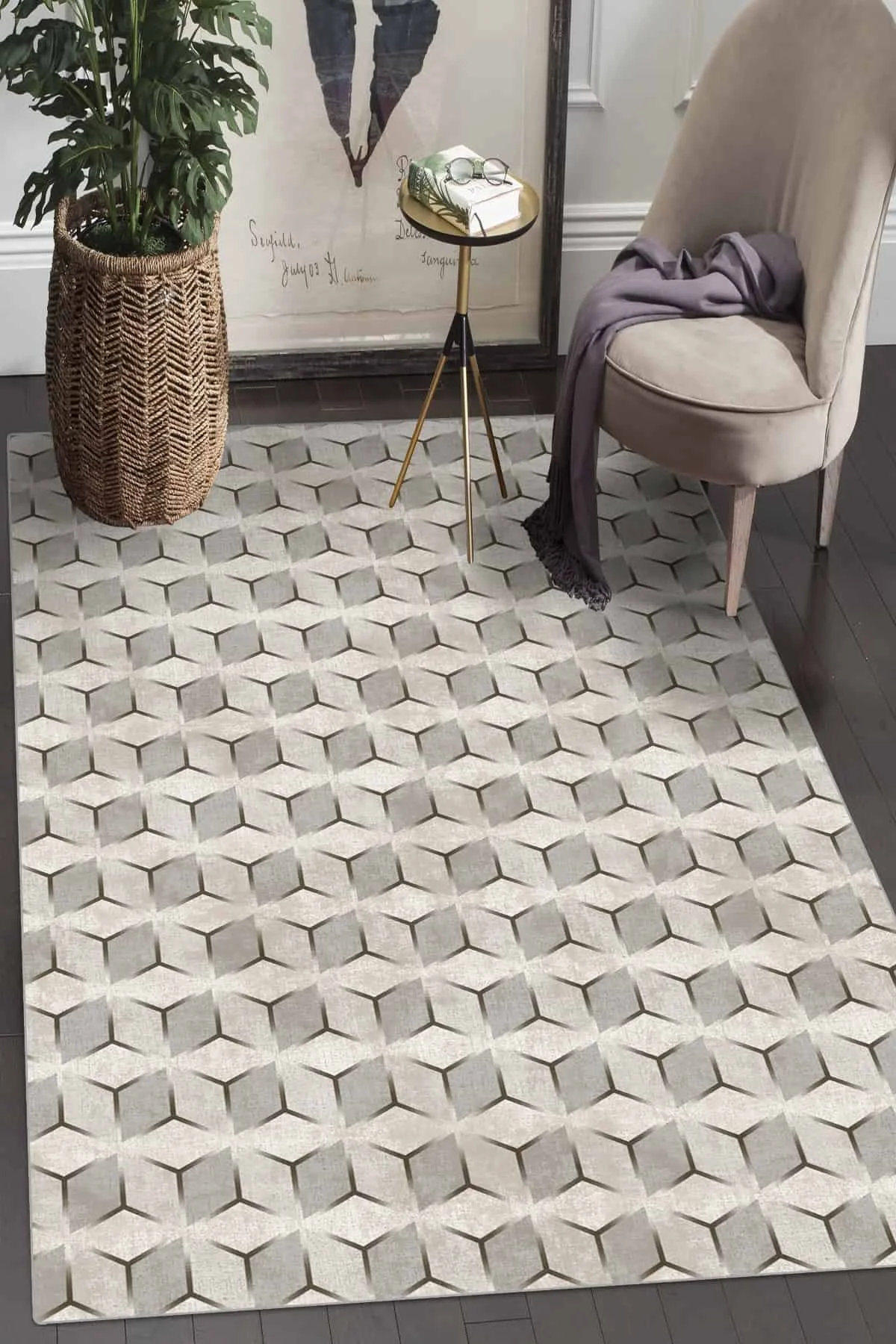 

Rug Carpet Living Room Turkish Workmanship Cream & Brown Durable Soft Thick Home Textiles Non-Slip Sole Area Carpet