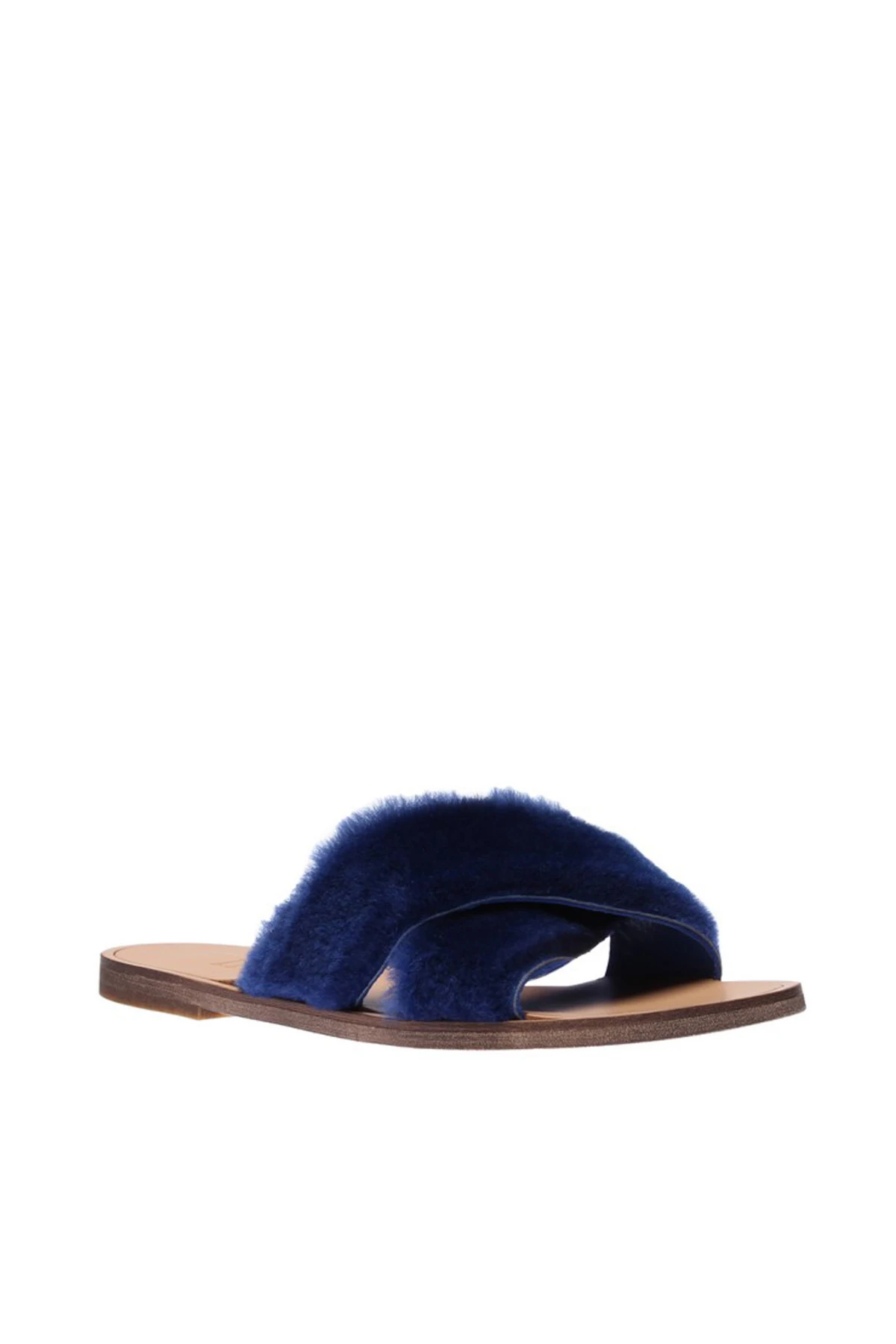 Женские тапочки синего цвета из натуральной кожи с жемчугом 120130002259 | Обувь